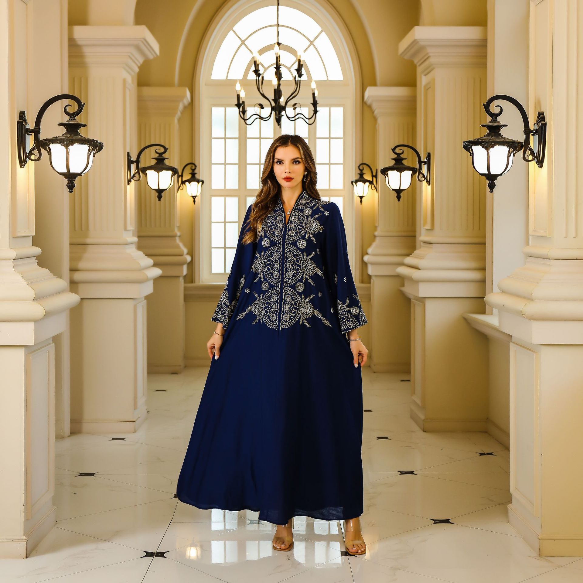 En stock europa y américa crossover musulmán mujer robe Medio Oriente dubai vestido abaya bordado robe grande vestido de noche pic 24