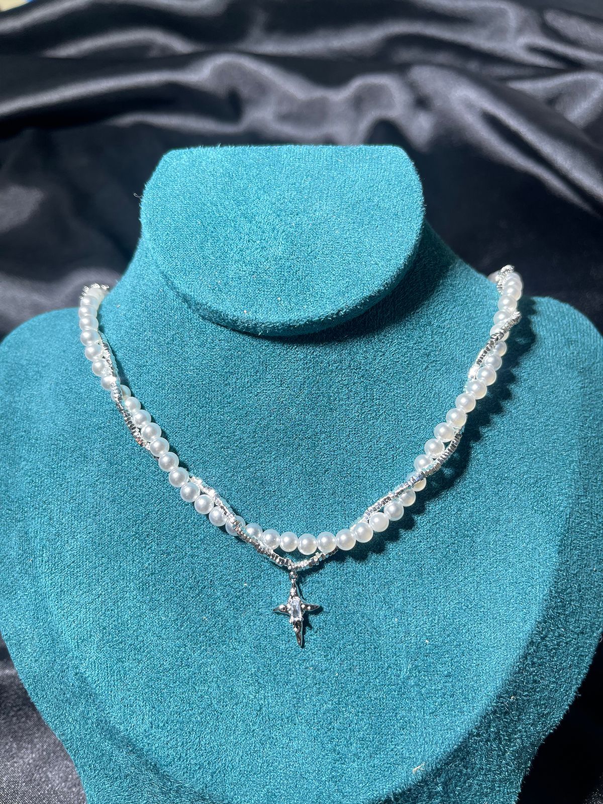 星芒珍珠碎银子几两项链四芒星星锁骨链女小众双层设计感轻奢潮流详情5