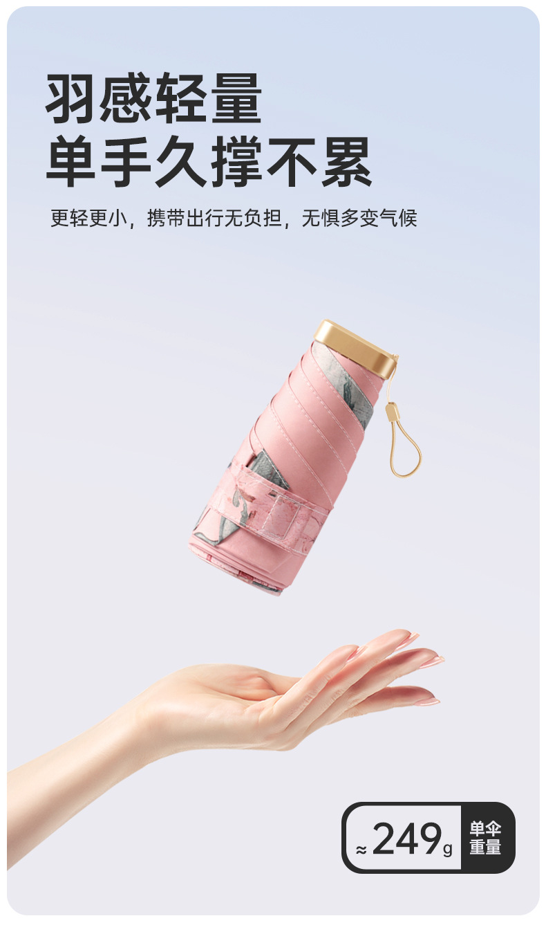 扁五折油画艺术新款便携黑胶遮阳伞晴雨两用伞太阳伞中国风详情12