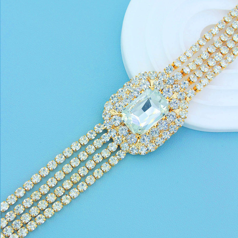 Cross-border European and American export 4-layer water diamond exaggerated personality necklace choker, elegant, shiny and luxurious claw chain necklace wholesale supply pic 7