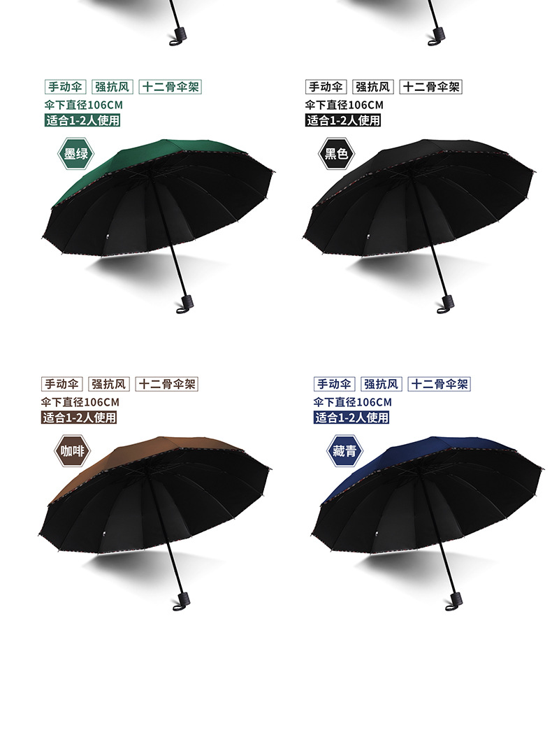 创意12骨黑胶商务伞广告礼品晴雨伞加大加固晴雨两用商务伞logo详情16