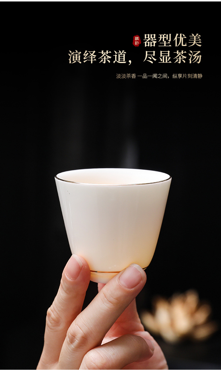 德化羊脂玉白瓷茶杯功夫斗笠小茶杯品茗杯主人杯闻香杯单杯可印字详情4