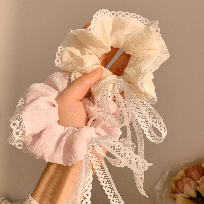 Spring and summer fresh and delicate floral checkered large intestine hair band, a high-end look for women, sweet forest-themed bun hair rope, large headwear pic 30