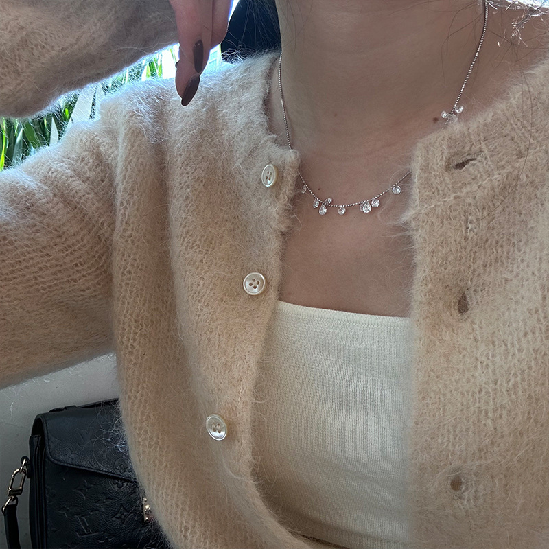 925纯银水滴圆形锆石项链女简约时尚小众设计精致气质锁骨链7611A详情5