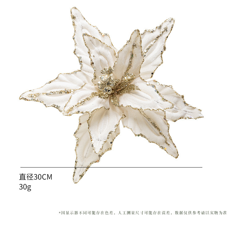凯锦跨境热销圣诞花装饰品红色金色亮片绒布仿真假花圣诞树装饰插详情2