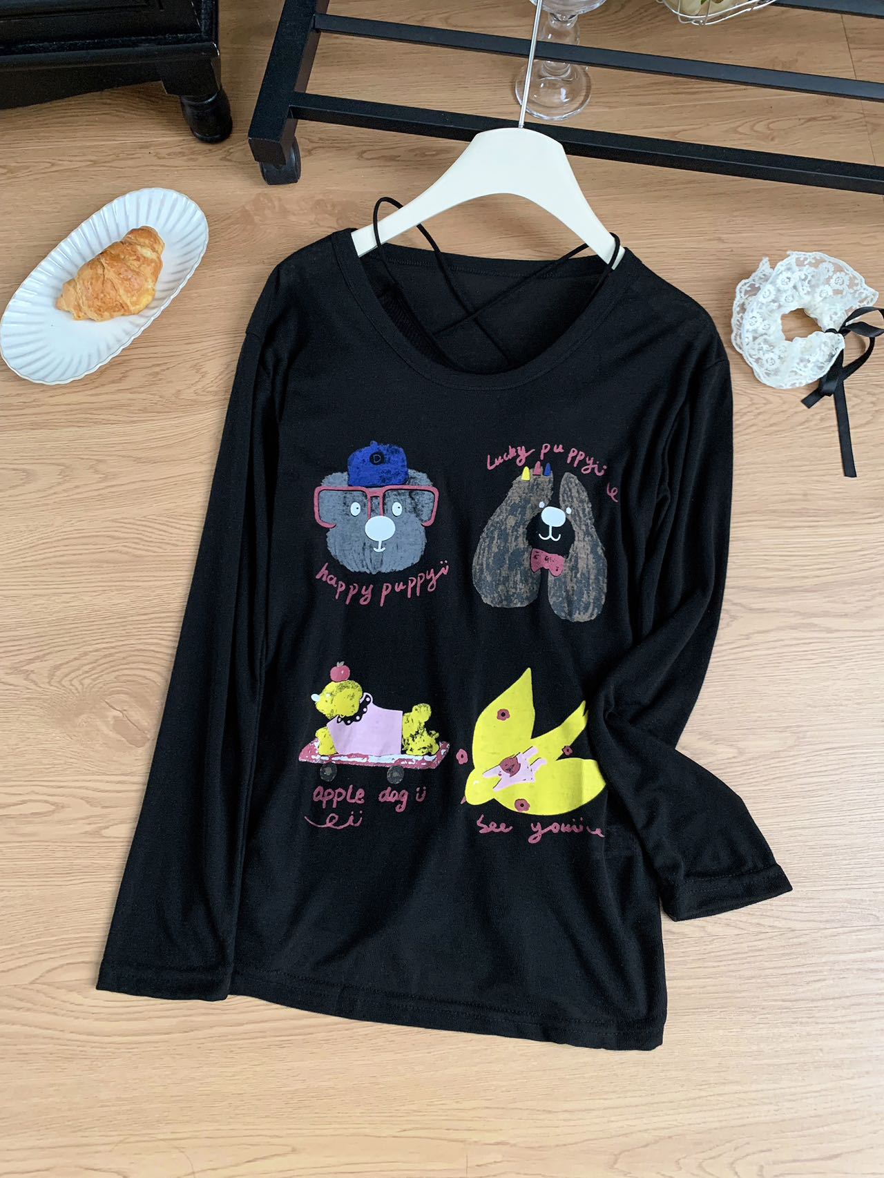 Loose-fitting, wide-necked, thin, sun-protective smock for women, summer, youthful cartoon printed long-sleeved T-shirt, U-neck top pic 34