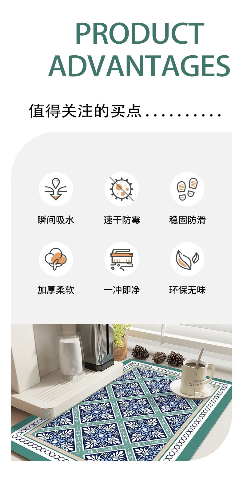 咖啡机吸水垫子厨房碗盘吧台沥水垫水杯干燥餐垫台面免洗隔热垫详情4