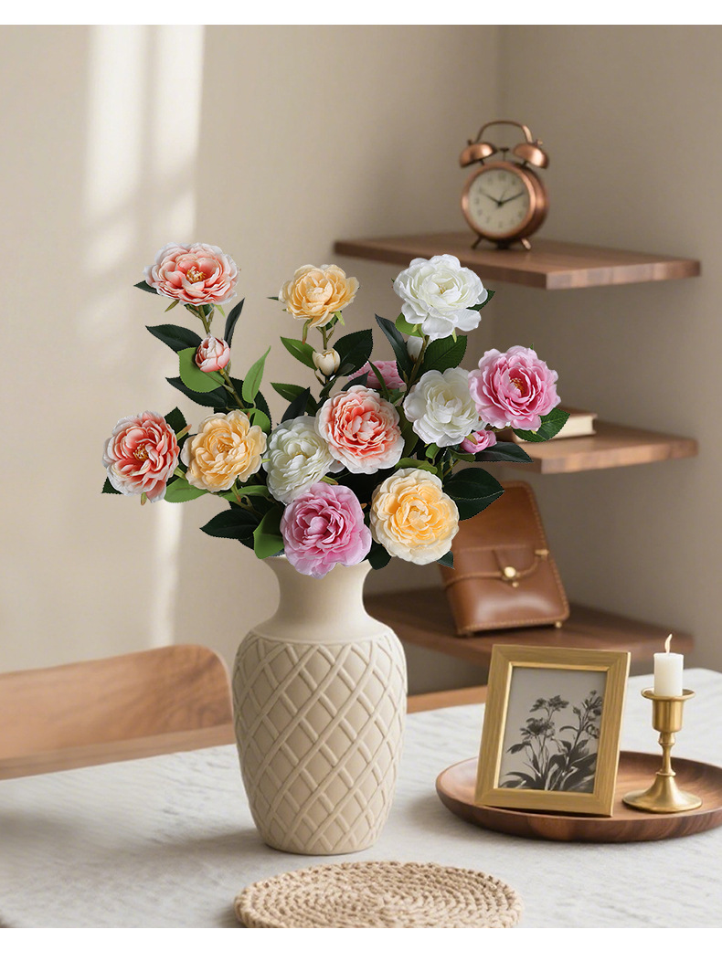 多头仿真山茶花枝栀子花餐桌客厅家居装饰假花插花树造景拍照道具详情8