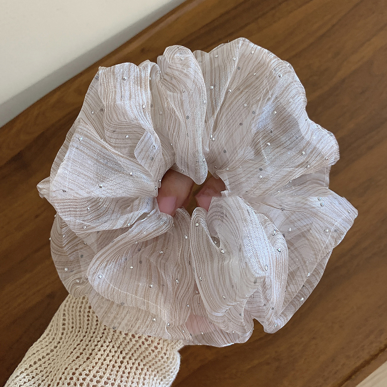 Large 20cm seep yarn, starry sky, rhinestone, large intestine hair band, French high-end style for women, fashionable and elegant hair accessory pic 7