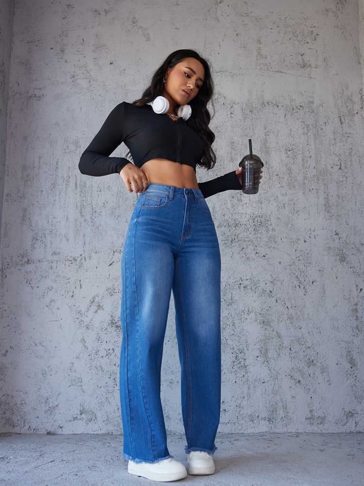 Independent store cross-border Amazon 2024 summer European and American fashion slimming style straight wide-leg jeans without elasticity pic 19