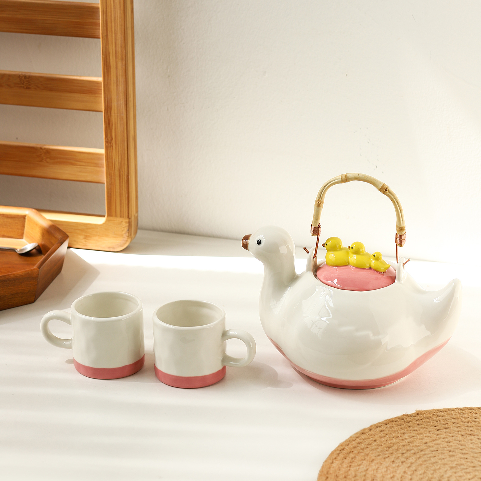 High-quality household teapots and cups, cartoon cute water bottle sets, creative duck ceramic water sets pic 5