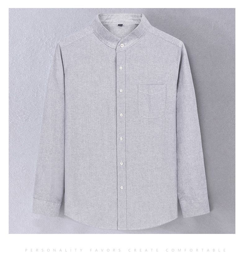 New pure cotton stand-up collar Oxford fabric long-sleeved shirt for men, spring and autumn casual solid-color all-cotton no-iron shirt for men pic 18