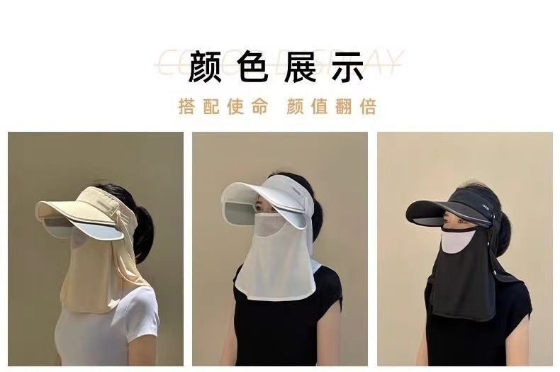 Summer sun hat, UV protection face mask, sun protection hat, wide-brimmed open-top outdoor cycling sun hat for women pic 13