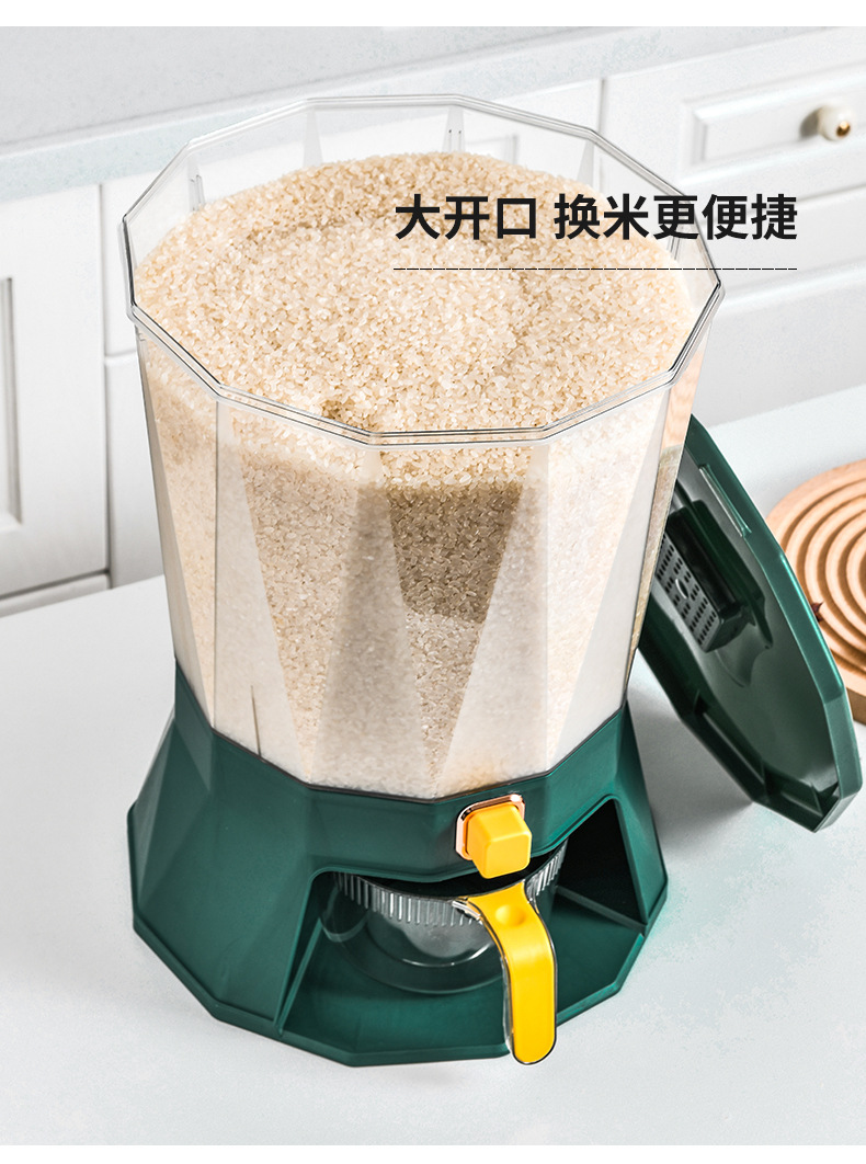 Kitchen classified rotating rice bucket, grain and cereal compartments, press-sealed jar, household moisture-proof and insect-proof plastic rice storage bucket pic 13