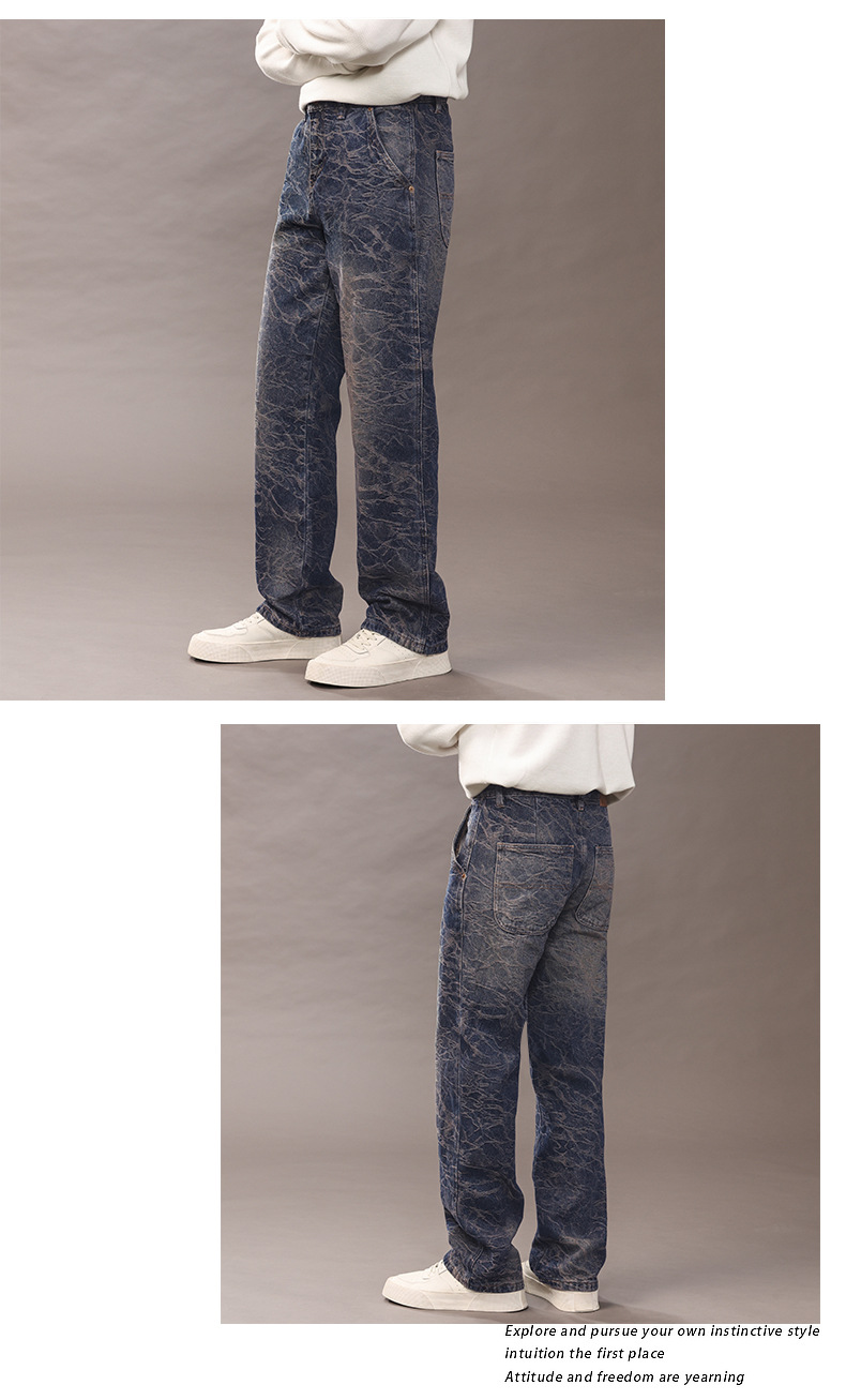 Trendy wavy straight-leg jeans for men, high street washed slightly loose long pants for men 2025 pic 7