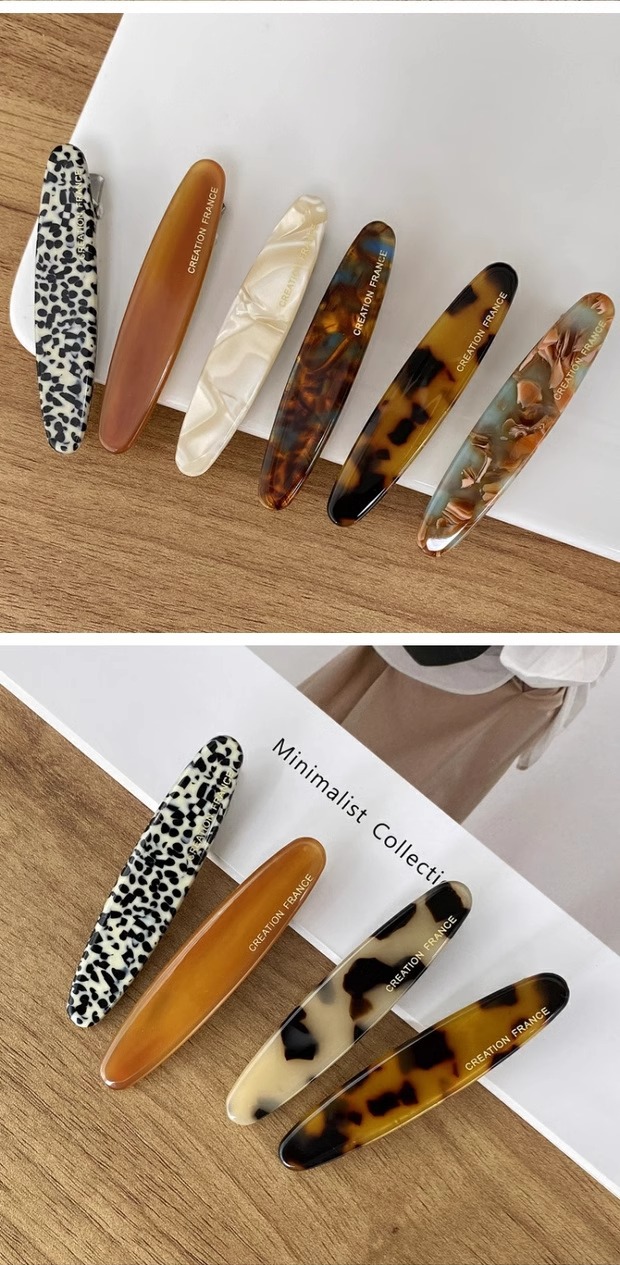 韩国前额碎发小号侧边一字夹法式简约鸭嘴夹顶夹水墨豹纹树脂发夹详情17