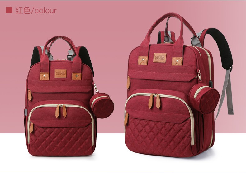 跨境高级感双肩背包多功能妈咪包母婴外出轻便大容量折叠婴儿床包详情32