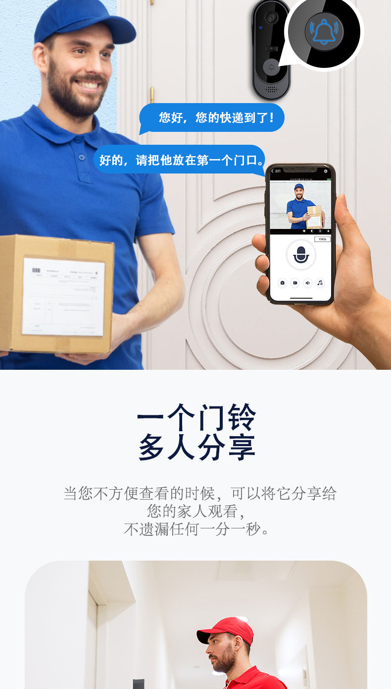 新款M9智能低功耗无线wifi可视对讲门铃手机监控防水底座云储存详情7