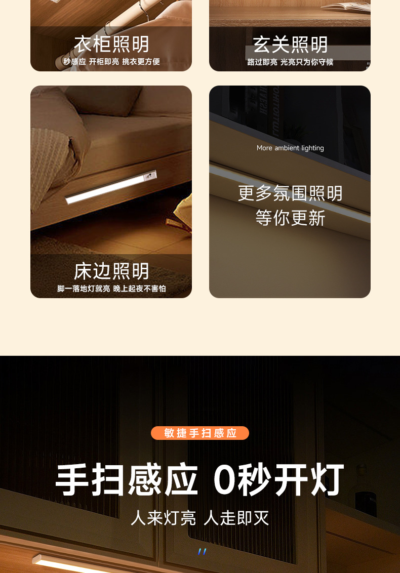 LED橱柜灯带充电式智能人体感应厨房照明衣柜子灯条磁吸无线自粘详情4