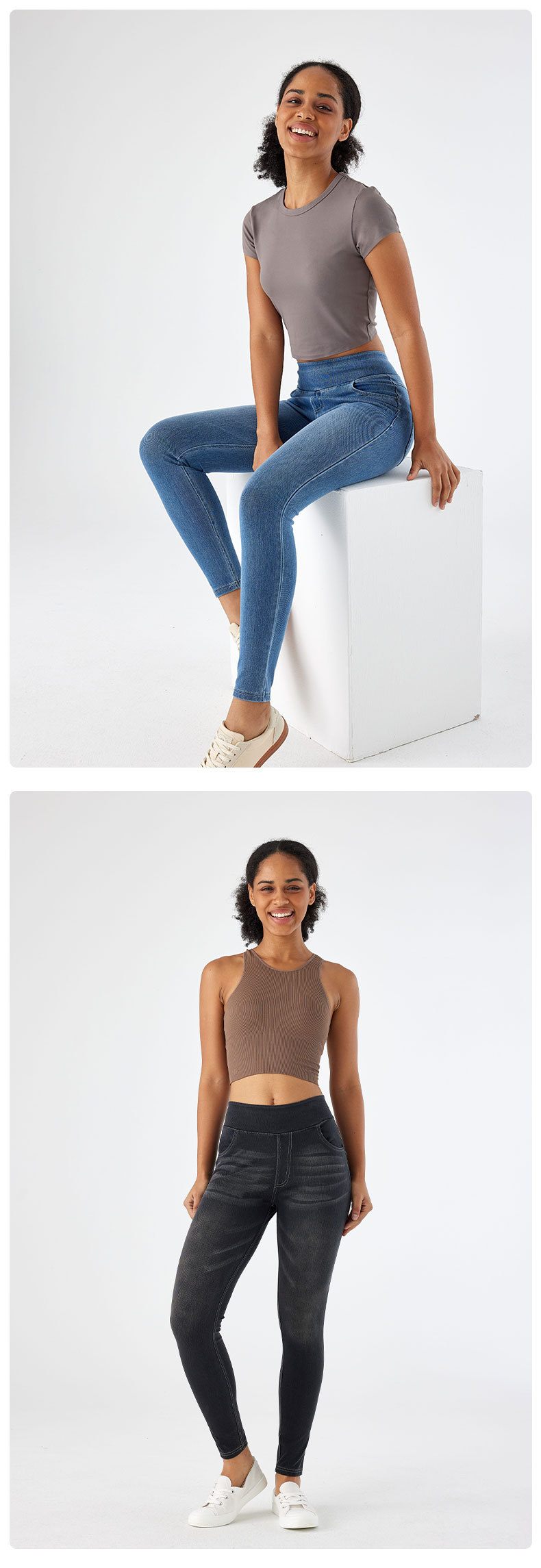 Cross-border new cat-beard monkey high-waisted yoga jeans for women to look slimmer, tight pocket straight leg, outerwear fitness pants pic 30