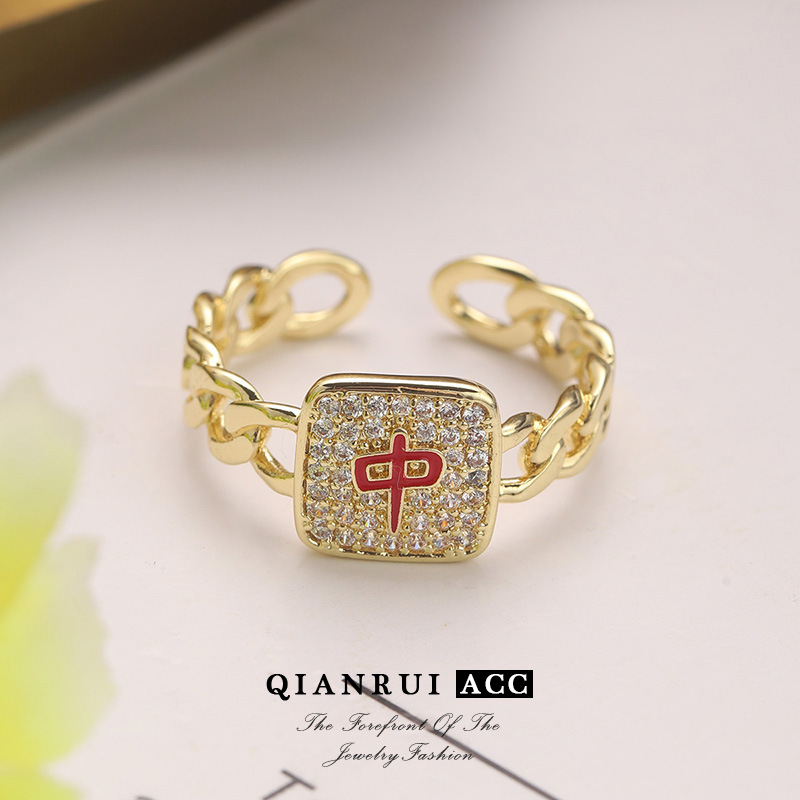 网红同款麻将发财红中国潮戒指女小众设计高级感气质百搭食指戒女详情23