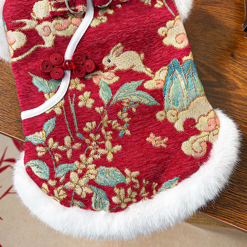 New Year Autumn and Winter double-layer thickened fleece Chinese-style jade rabbit pet dog and cat clothing, clothing and accessories, Tang suits, bichon Frises, Teddy bears pic 8