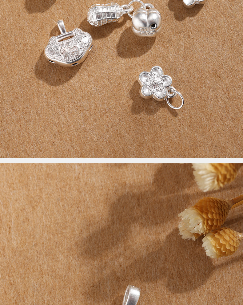 999 pure silver pendant, heart-shaped pure silver cherry blossom necklace, bracelet, pendant, handcrafted bracelet, beaded DIY jewelry accessories pic 10