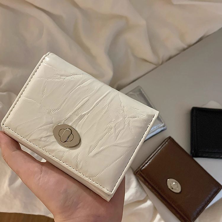 感爆裂纹复古短款钱包便携 简约韩风多卡位小巧按扣卡包详情1