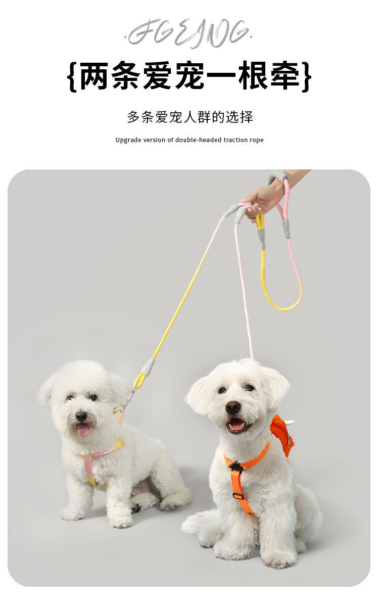 宠物双头遛狗绳一拖二牵引绳防缠绕渐变狗链子狗狗牵引绳宠物用品详情17