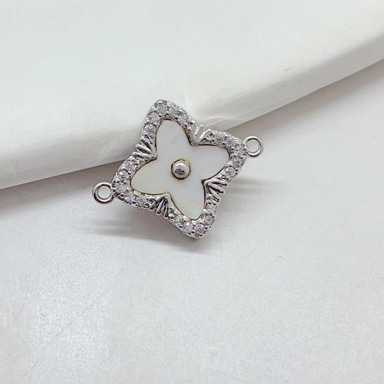 14K gold-plated color-preserving double-ring double-sided zircon micro-inlaid four-leaf clover link accessory diy handcrafted jewelry accessory pic 6