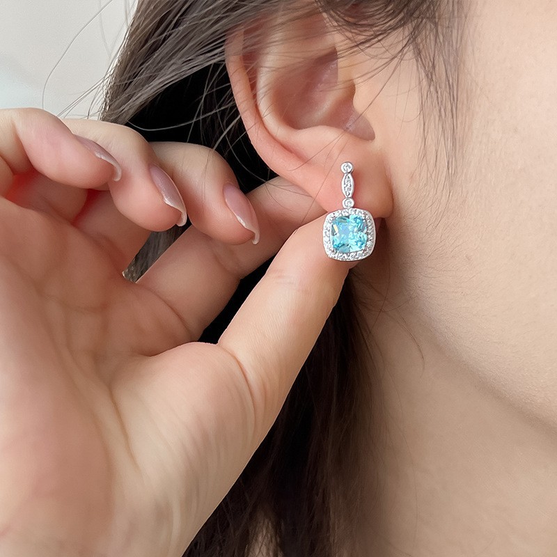 Blue necklace stud earrings collection, all-silver necklace, exquisite and elegant commuting collarbone chain, s925 silver versatile jewelry pic 18