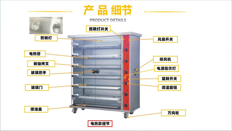 Commercial electric chicken roasting oven, 3-stick, 6-stick, 9-stick stainless steel gas automatic rotating roast duck oven, fish and meat roasting electric oven pic 8