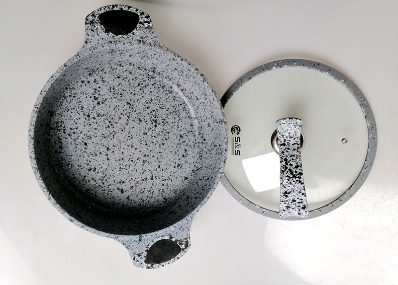 Double-ear double-bottom granite cast aluminum wok, flat pan, hot pot, multi-functional pot, induction cooker, gas universal WOK pic 2