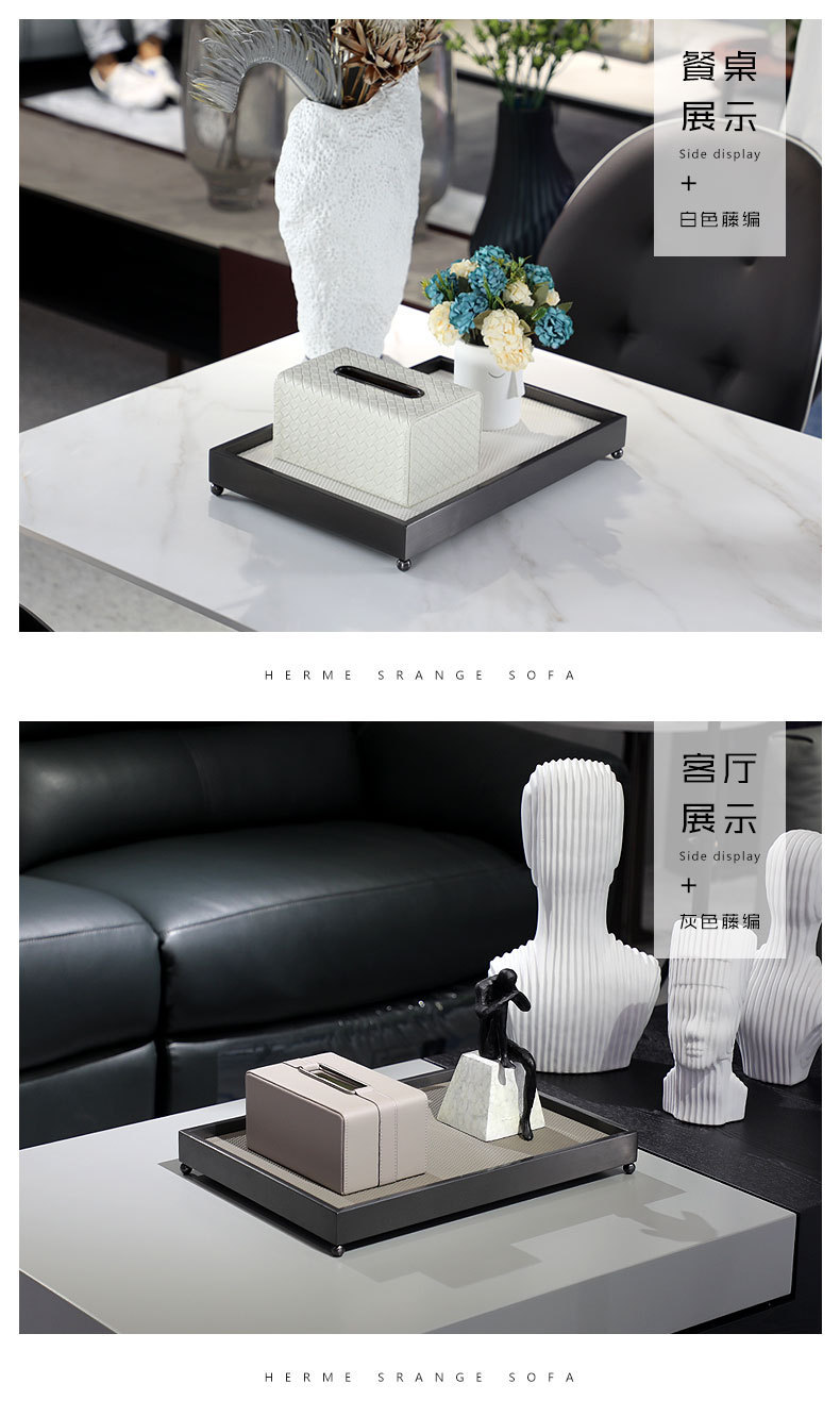 Italian simple and high-end leather tray, home decoration storage tray, round aromatherapy display tray, metal lacquered tray pic 14