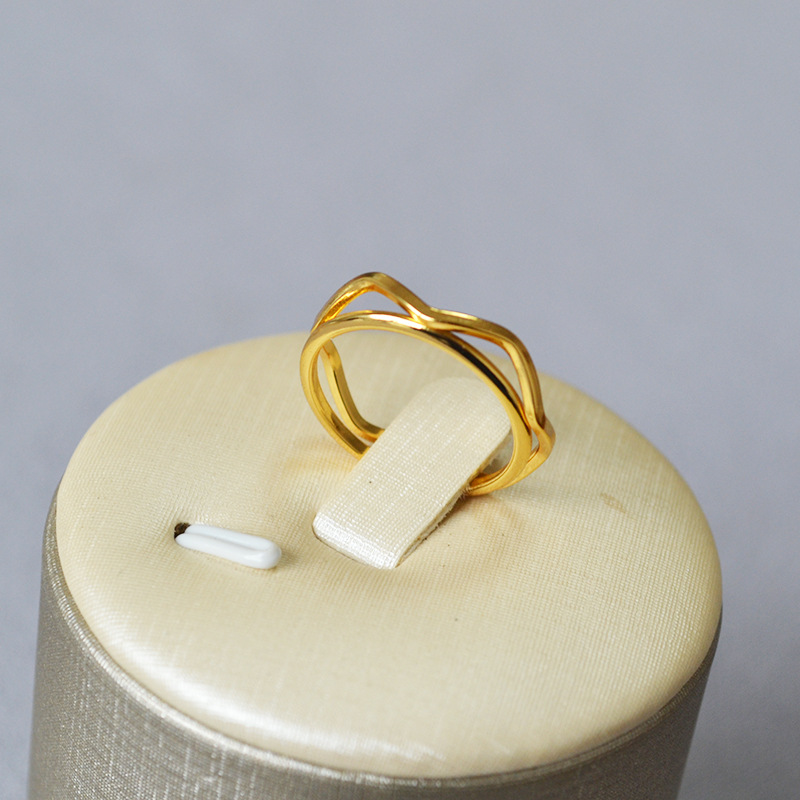 日韩简约素圈波浪曲线黄铜镀金INS风纤细叠带时尚个性戒指食指戒详情7