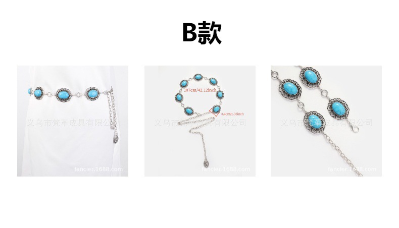新款欧美金属镶嵌松石雕刻腰链女款高级感轻奢波西米亚风身体腰链详情2