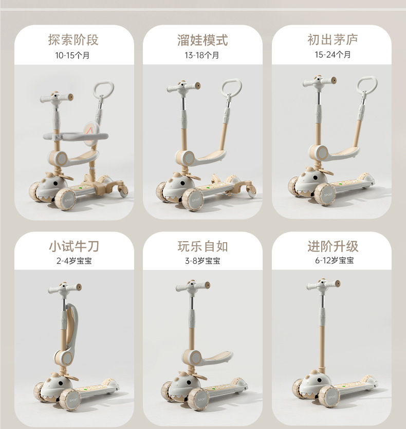 儿童滑板车生日礼物厂家直销闪光1-3-6岁小孩滑滑车五合一遛娃详情5