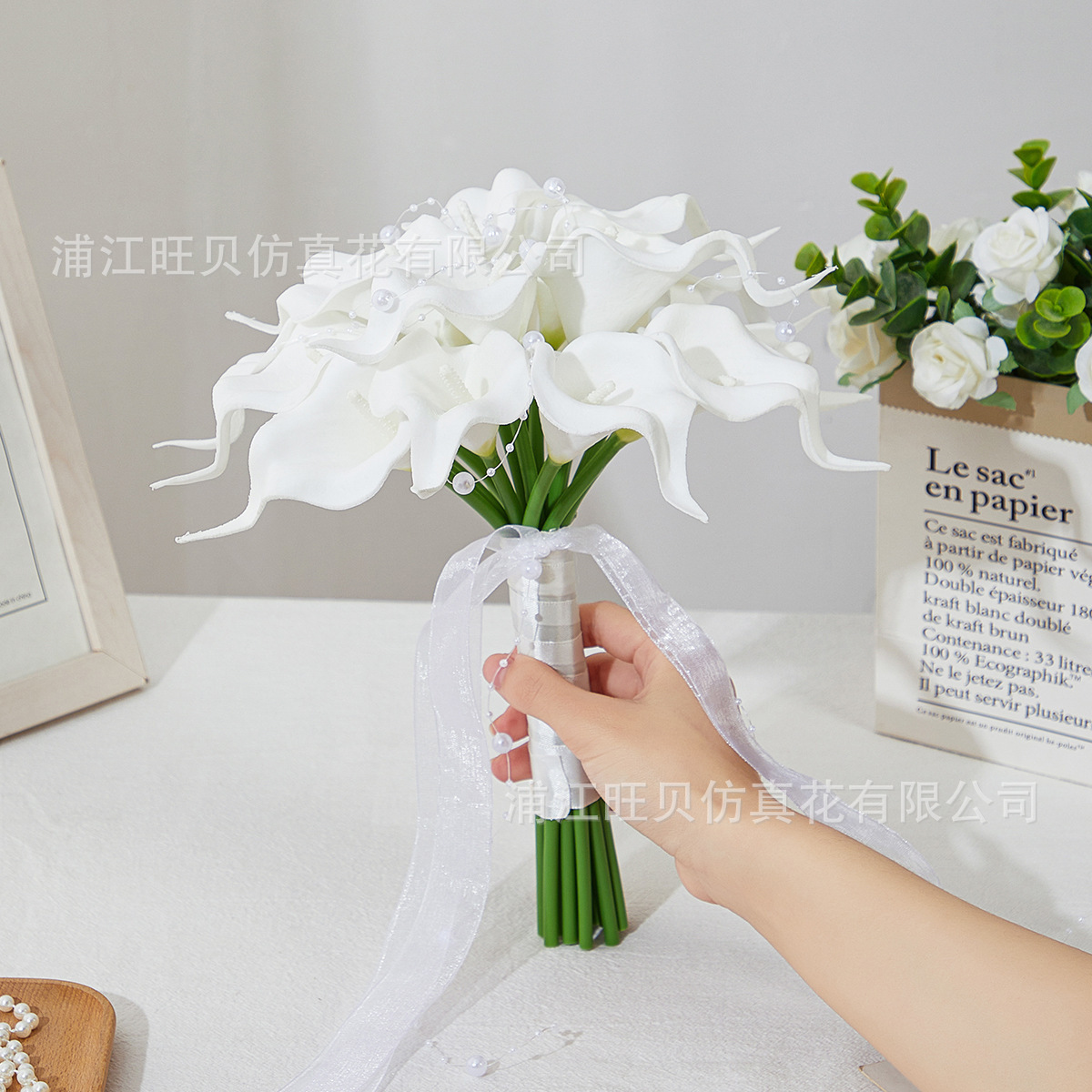 韩系仿真马蹄莲新娘手捧花求婚花束高级感白色结婚领证花束道具详情3