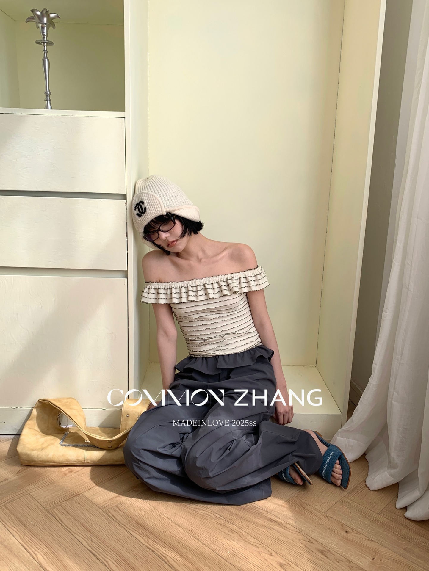 CZ ZHANG Summer French lace one-shoulder off-the-shoulder, contrasting color striped waist-cinching slim shirt B23795 pic 37