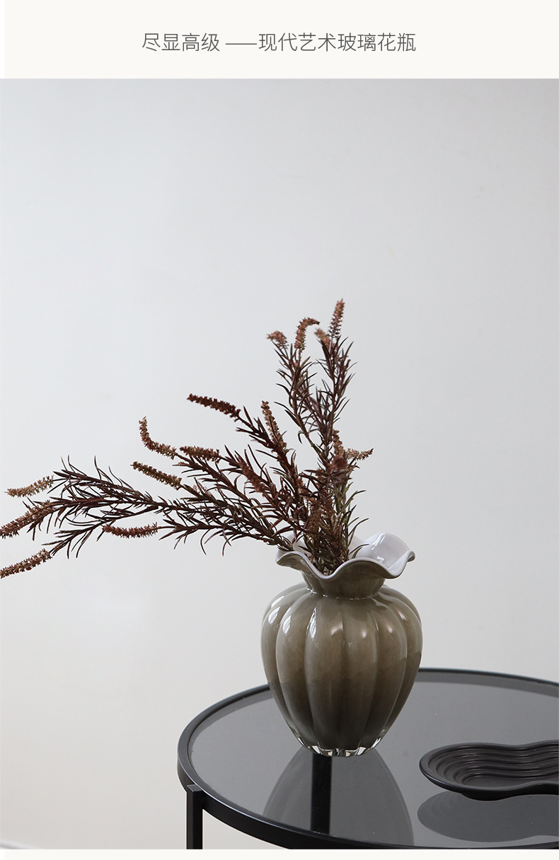 A vintage Fenton glass vase with grey pleated lace, French retro flower arrangement table decoration pic 1