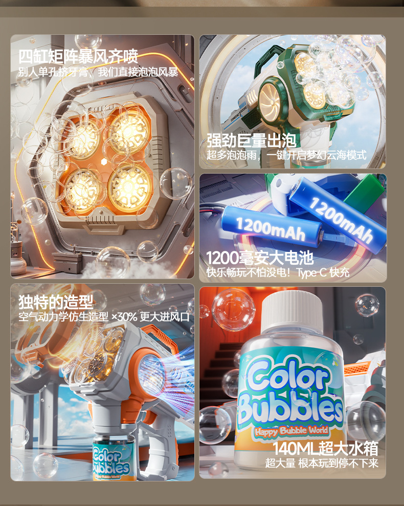 超大号电动泡泡枪儿童手持全自动火箭筒泡泡机网红加特林泡泡玩具详情23