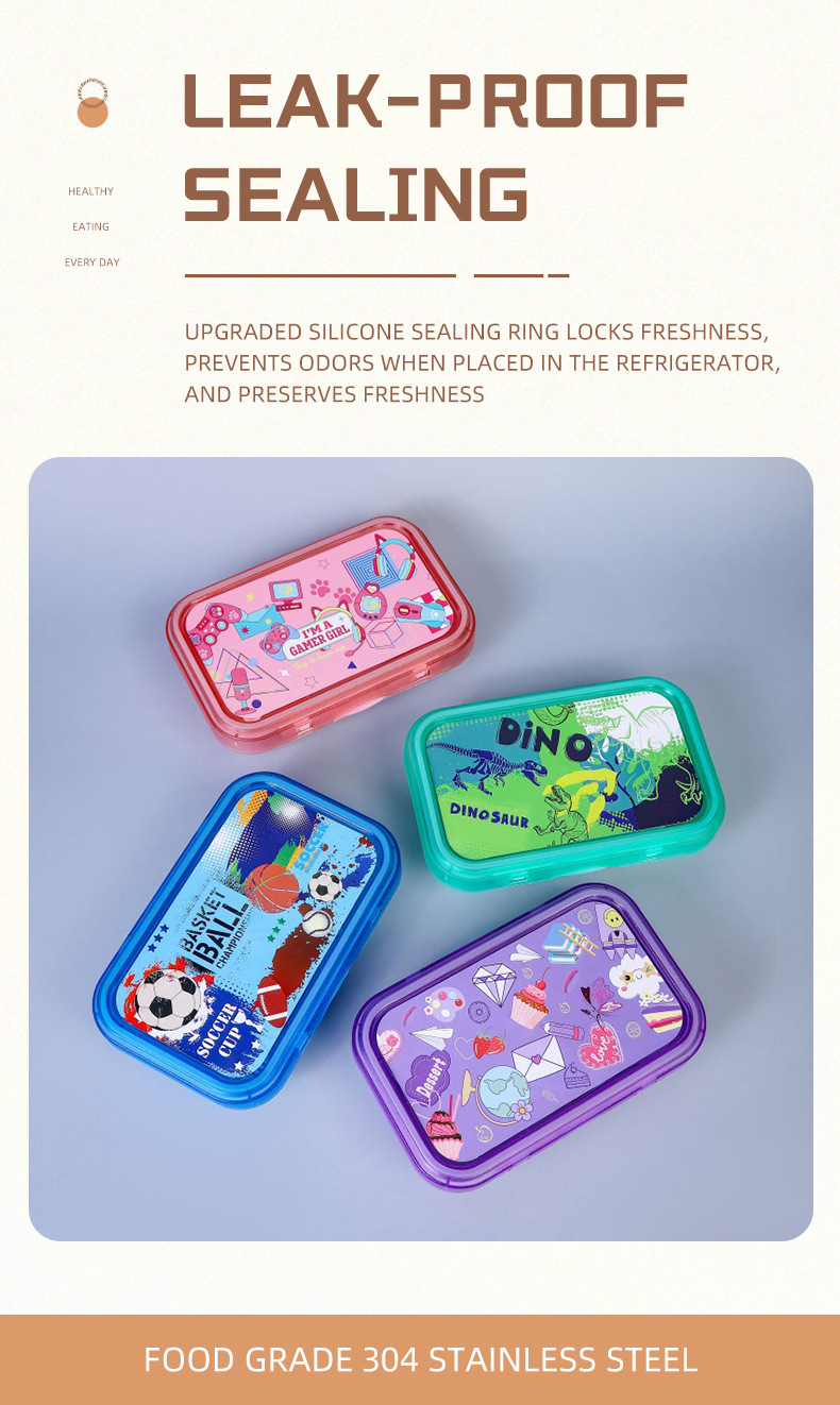 跨境热卖儿童便当盒学生宿舍便捷饭盒厂家直供卡通水杯饭盒套装详情4