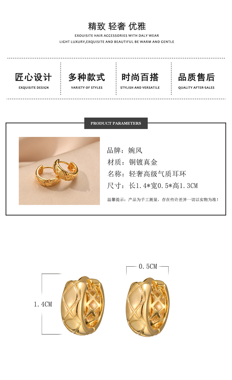 玫瑰刘亦菲同款耳环小香风菱格耳圈轻奢高级感爆款羽毛麦穗耳饰女详情52