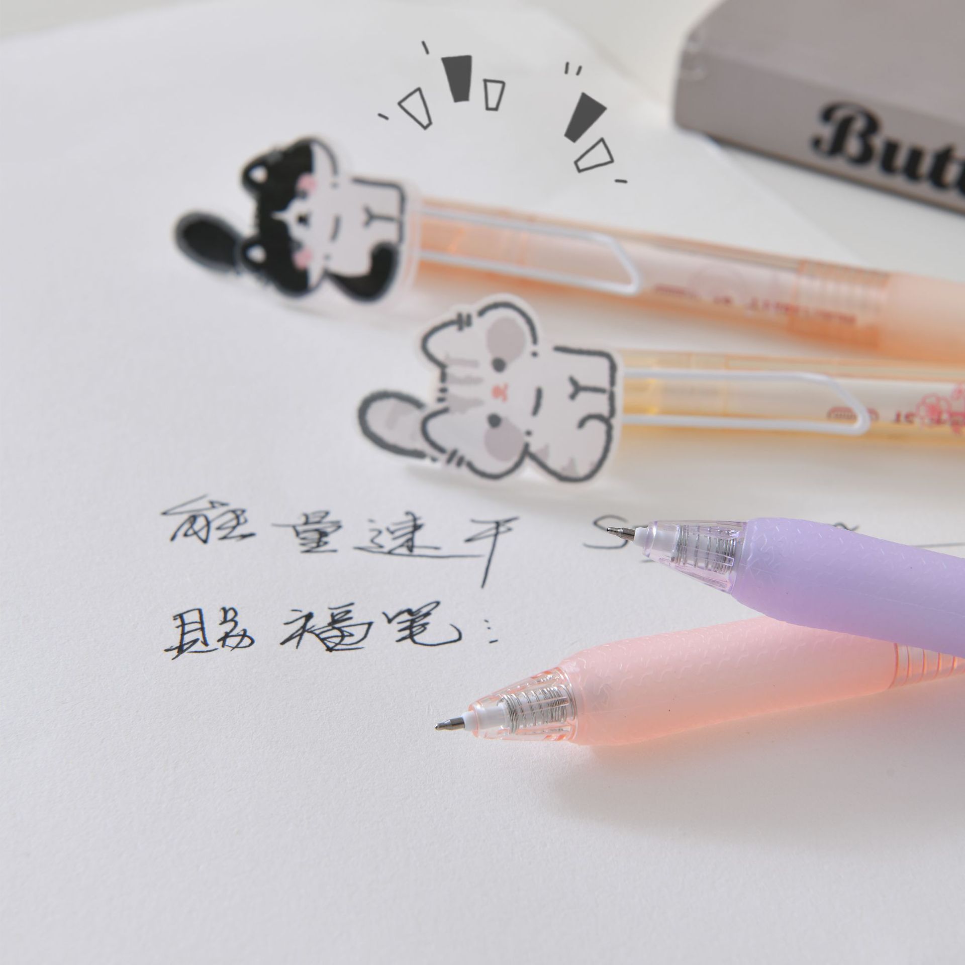 New cat tail press gel pen 0.5mm black pen, smooth and cute design for exam writing, anti-slip handle stationery pen pic 4