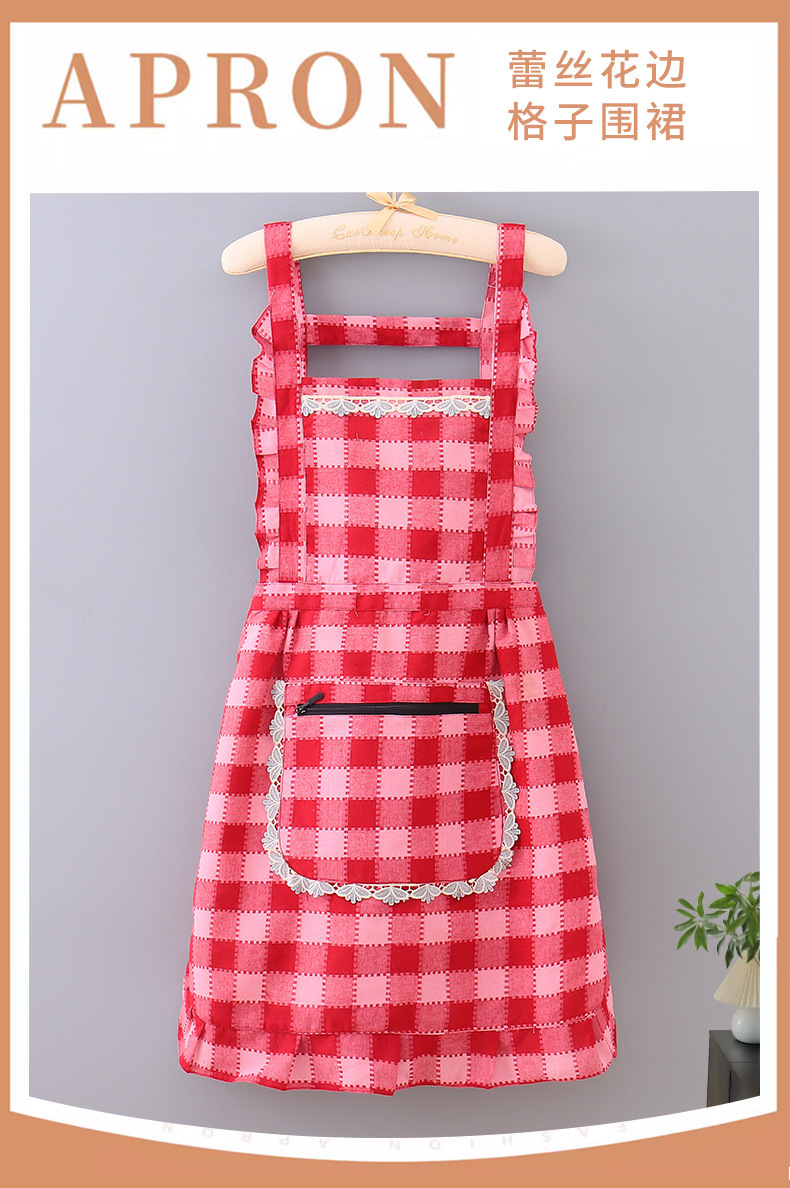 【 Chi Jia 】 Stylish lace-trimmed apron for home cooking, double-layer lining, stain-resistant and dirt-resistant work clothes pic 1