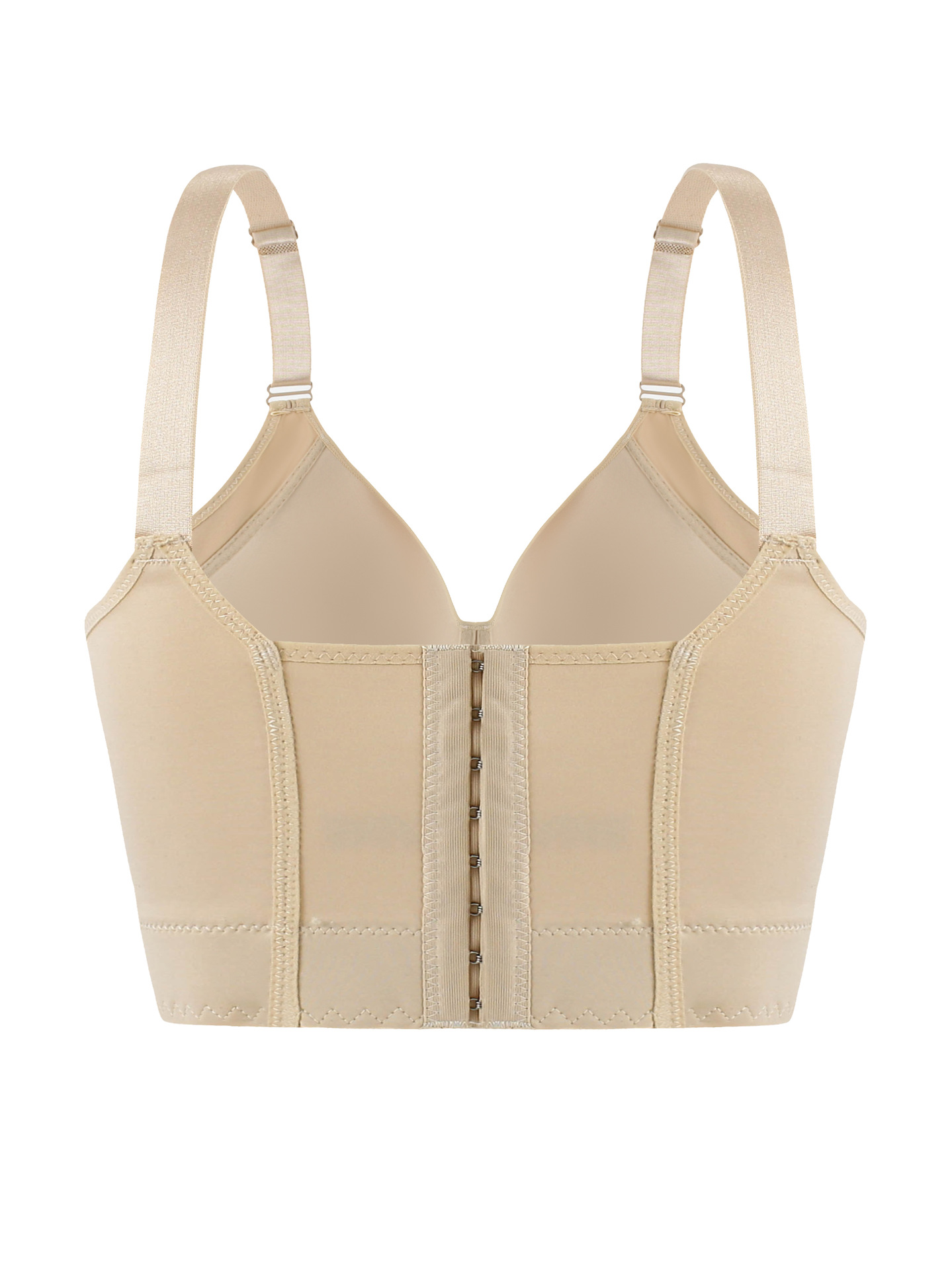 跨境欧美无痕光面钢圈内衣聚拢上托调整型文胸运动美背深V胸罩详情2