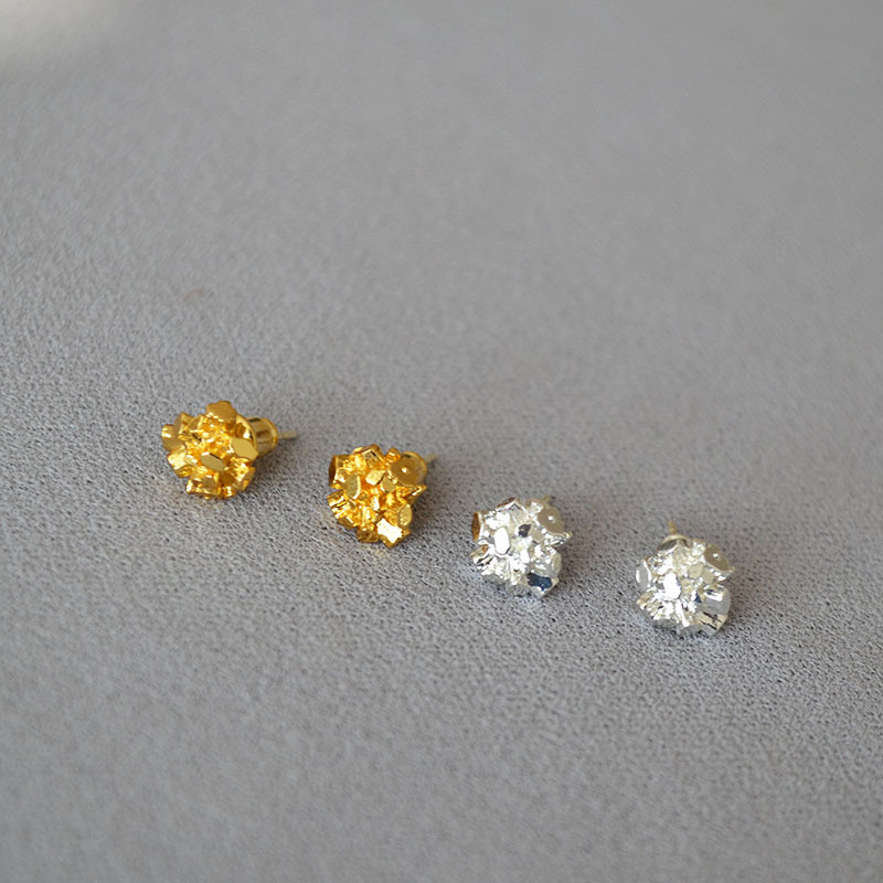 如钻一般闪耀金属光泽不规则晶簇芽简约黄铜镀金镀银925银针耳钉详情1