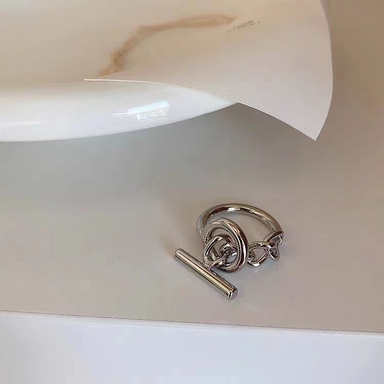 02487 European and American style creative circular chain OT buckle ring for men and women, retro and fashionable style, individual and trendy ring pic 5