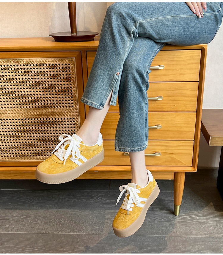 厚底拼色德训鞋女2025新款小个子增高百搭平底系带运动休闲阿甘鞋详情22