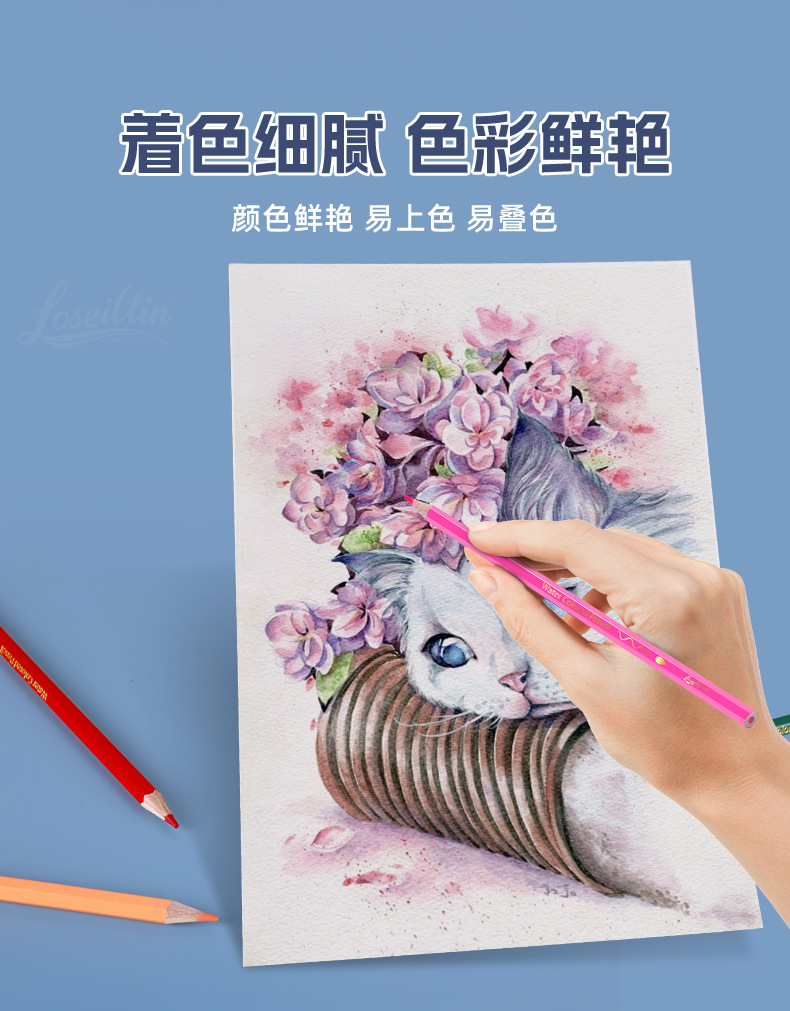 洛斯汀跨境亚马逊水溶性彩铅笔18件套加粗美术绘画儿童涂色涂鸦彩色铅笔详情9